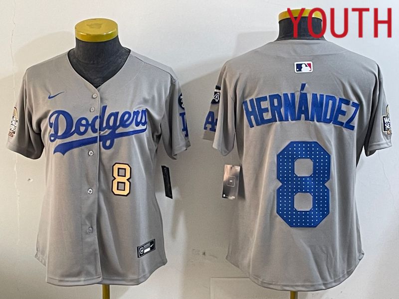 Youth Los Angeles Dodgers #8 Hernandez Grey Game 2024 Nike MLB Jersey style 12052